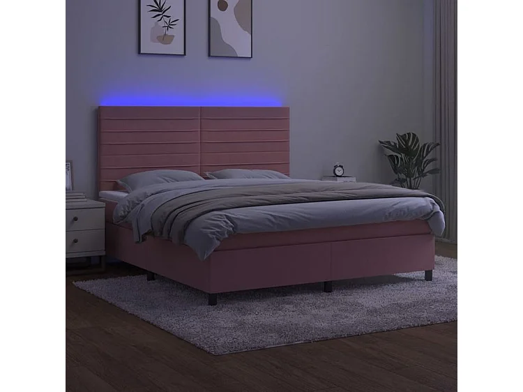 Sommier à lattes de lit avec matelas LED Rose 160x200 Velours