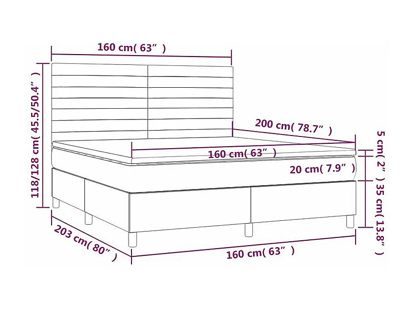 Sommier à lattes de lit avec matelas LED Rose 160x200 Velours