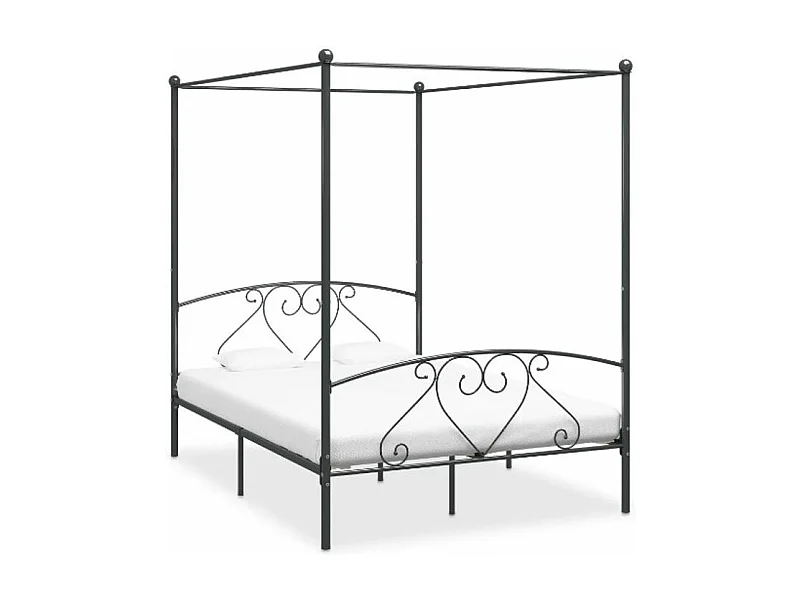 Lit à baldaquin métal gris Tommy 160x200