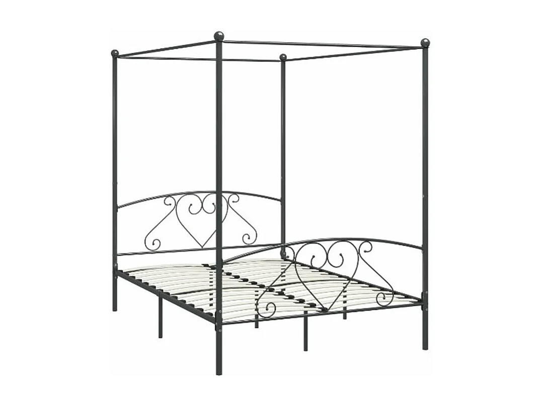 Lit à baldaquin métal gris Tommy 160x200