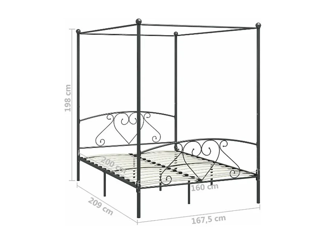 Lit à baldaquin métal gris Tommy 160x200