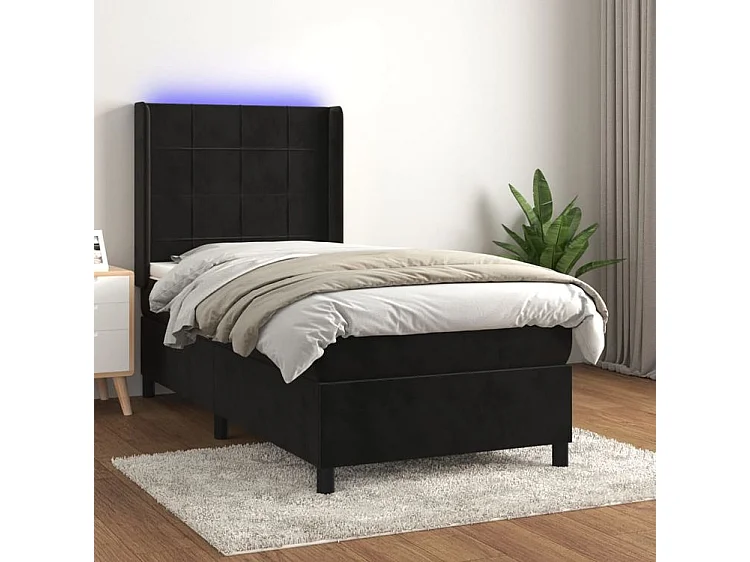 Sommier à lattes de lit matelas et LED Noir 90x190 Velours