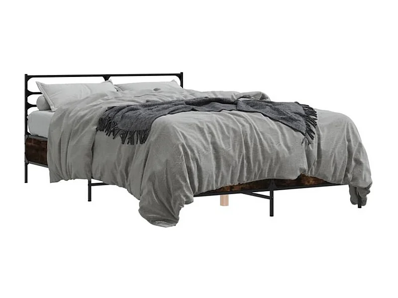 Cadre de lit chêne fumé 140x200 bois d'ingénierie et métal