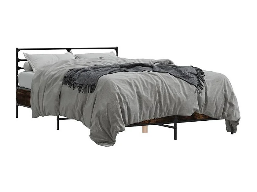 Cadre de lit chêne fumé 140x200 bois d'ingénierie et métal