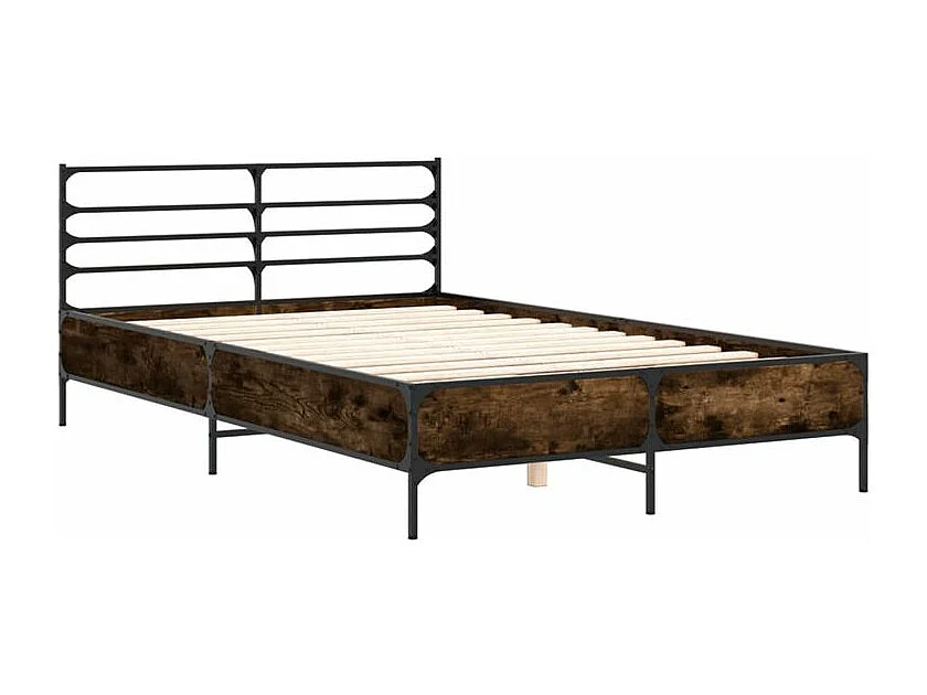 Cadre de lit chêne fumé 140x200 bois d'ingénierie et métal