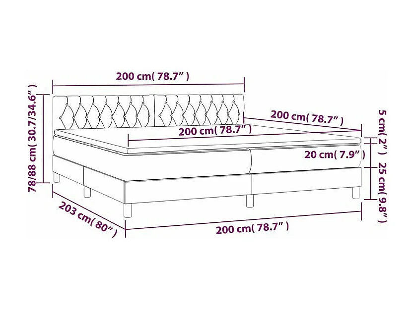 Sommier à lattes de lit et matelas et LED Bleu 200x200 Tissu