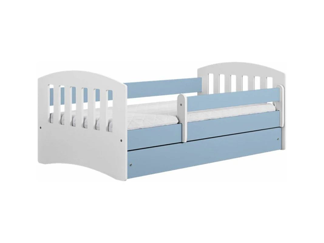 Kinderbedje met afneembare blauwe Klaky-veiligheidsbarrière-Schuim matras-Slapen 80x180cm-Laden Zonder lade