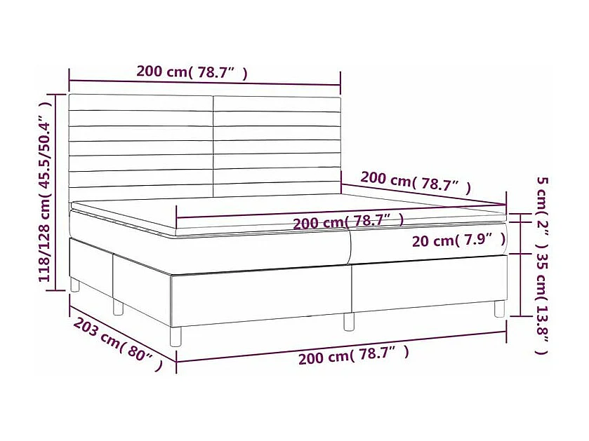 Sommier à lattes de lit et matelas et LED Gris foncé 200x200