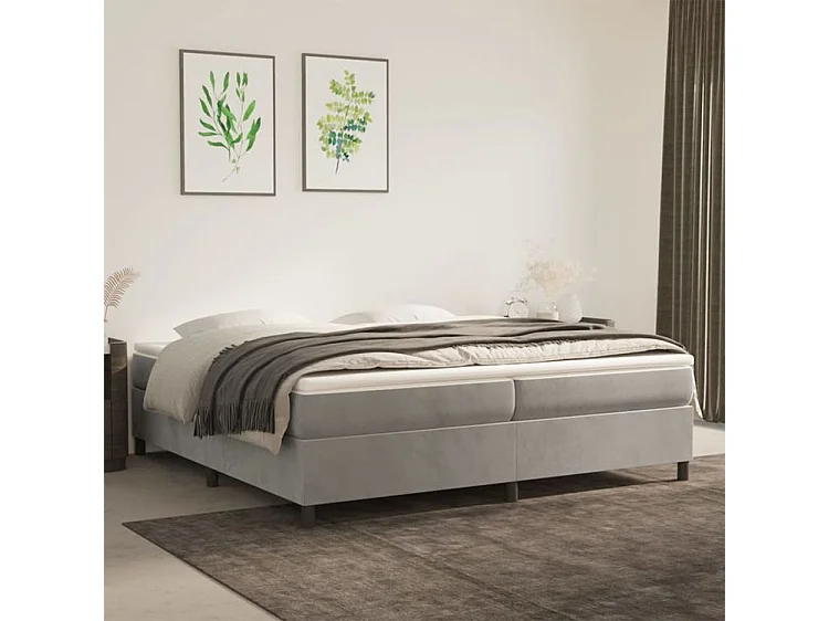 vidaXL Cama box spring con colchón terciopelo gris claro 200x200 cm