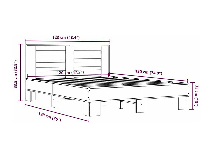 Cadre de lit sonoma gris 120x190 bois d'ingénierie et métal