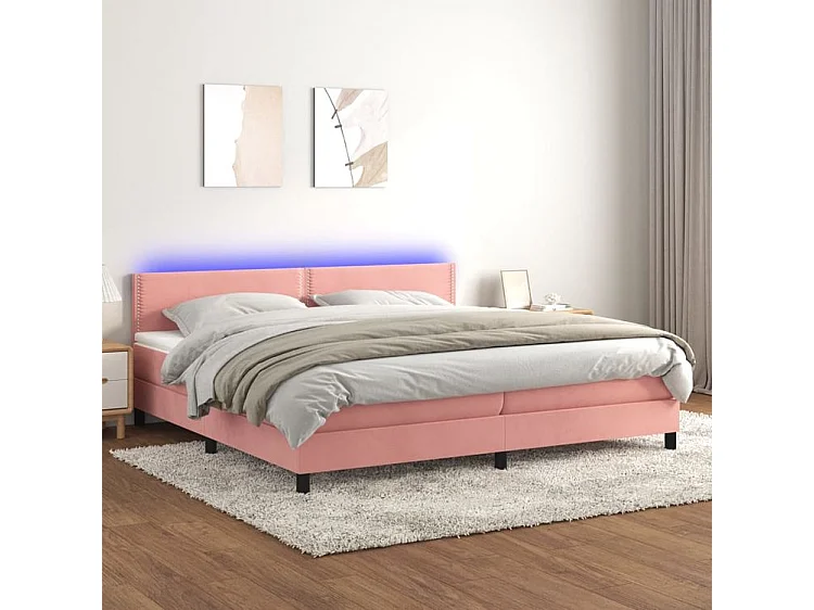 Sommier à lattes de lit avec matelas et LED Rose 200x200