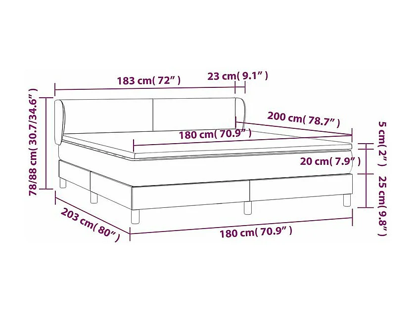 Sommier à lattes de lit avec matelas Noir 180x200 Velours