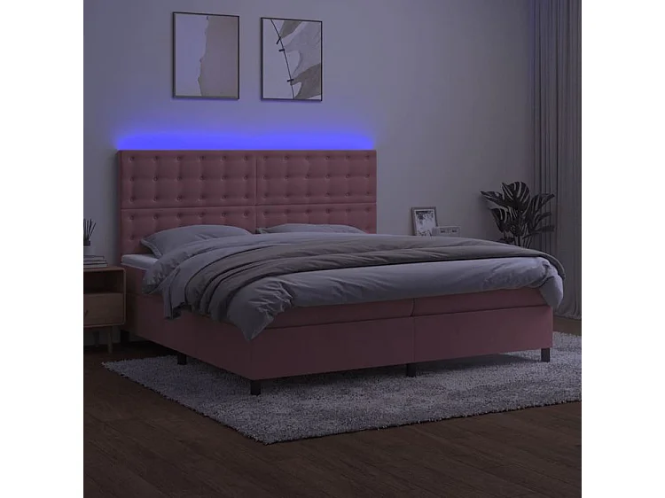 Sommier à lattes de lit matelas et LED Rose 200x200 Velours