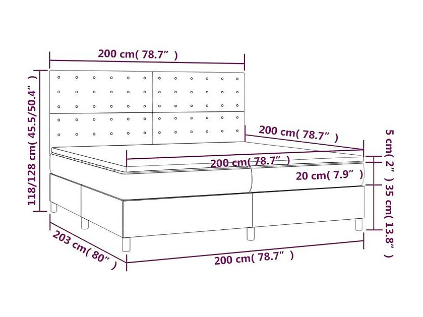 Sommier à lattes de lit matelas et LED Rose 200x200 Velours