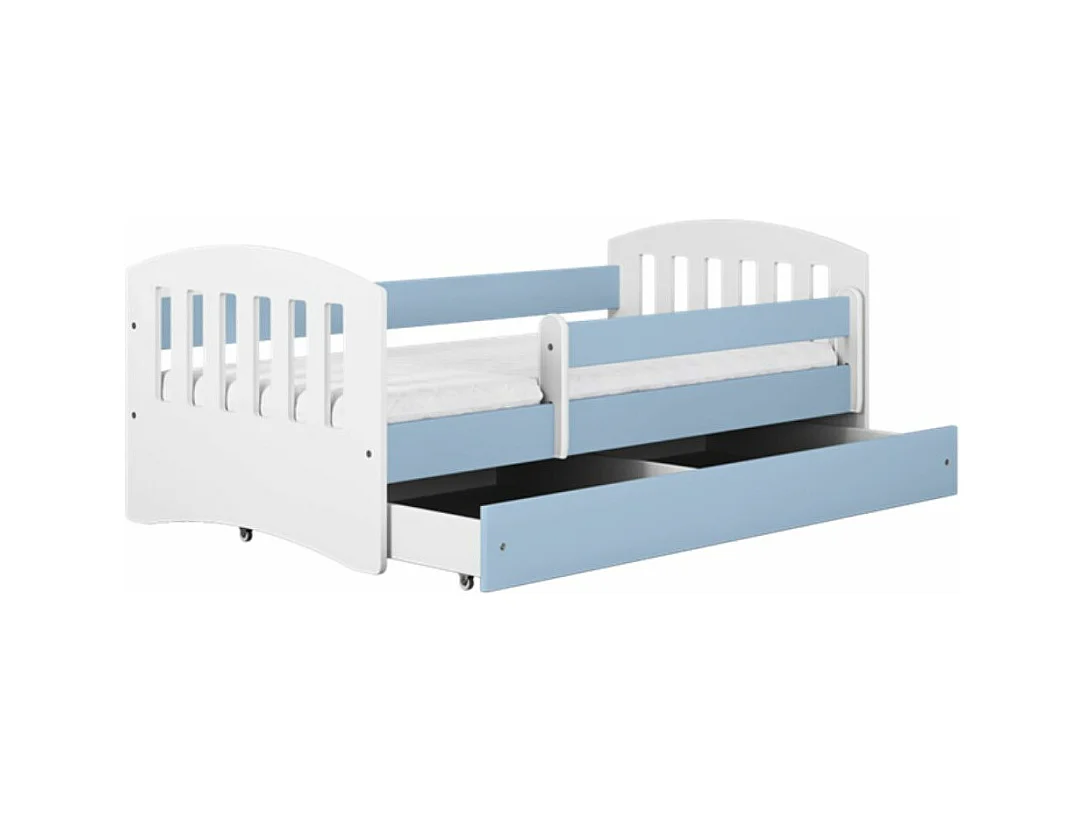 Lit enfant avec barrière de sécurité amovible bleu Klaky-Matelas mousse-80x180-Tiroirs Avec tiroir
