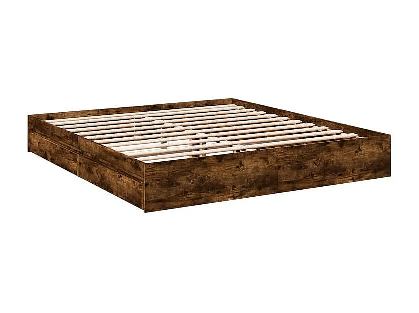 Cadre de lit à tiroirs chêne fumé 180x200 bois d'ingénierie
