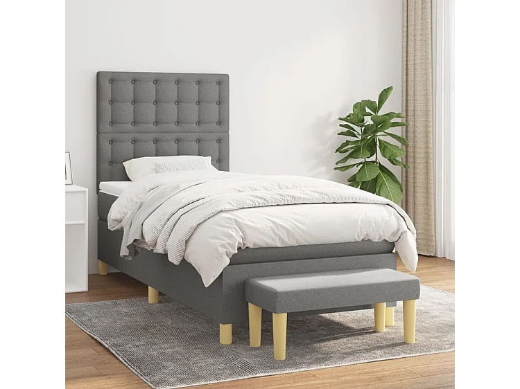 Sommier à lattes de lit avec matelas Gris foncé 100x200 Tissu