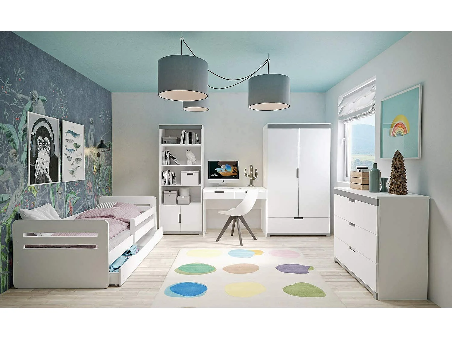 Lit enfant avec barrière de sécurité amovible blanc Moly-80x160