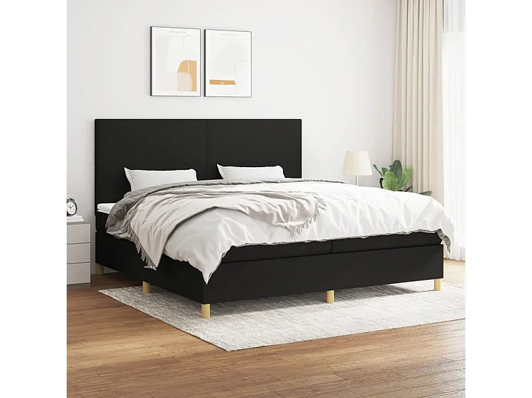 Sommier à lattes de lit avec matelas Noir 200x200 Tissu