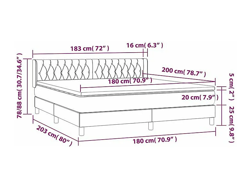 Sommier à lattes de lit et matelas Gris foncé 180x200 Velours