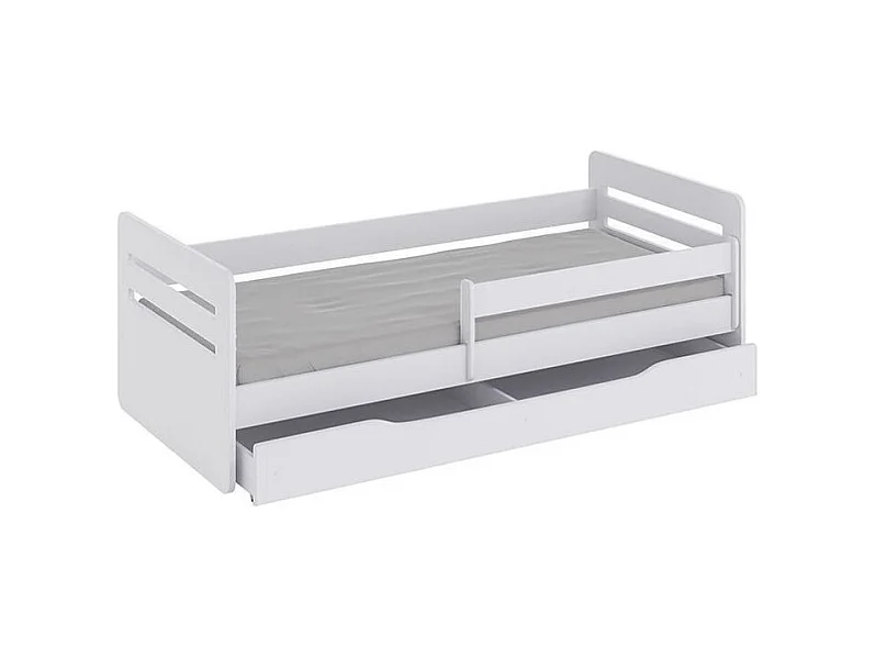 Cama infantil con barrera de seguridad extraíble blanca Moly-Colchones de espuma-Ropa de cama 80x160 cm