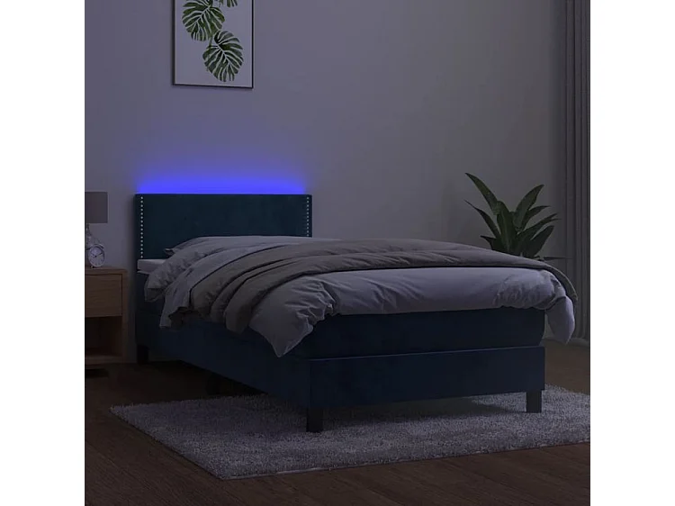 Sommier à lattes de lit avec matelas et LED Bleu foncé 90x200