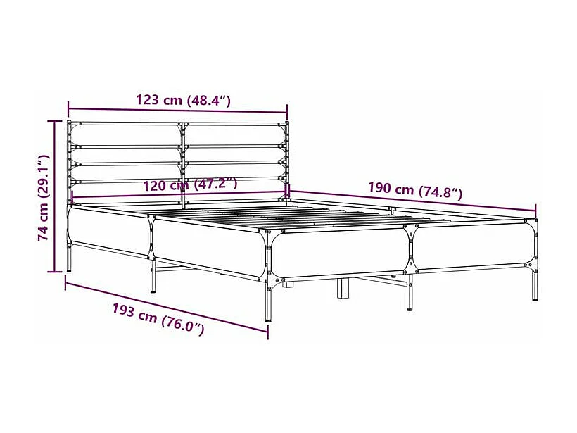 Cadre de lit chêne sonoma 120x190 bois d'ingénierie et métal