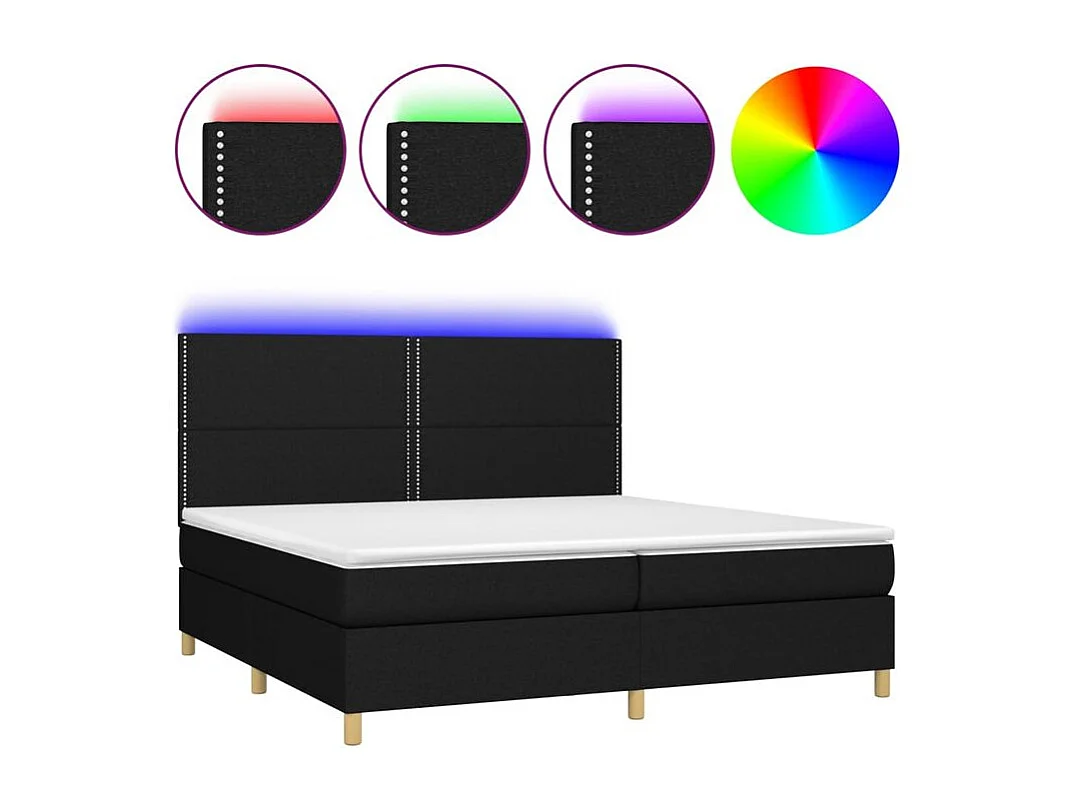 Sommier à lattes de lit et matelas et LED Noir 200x200 Tissu