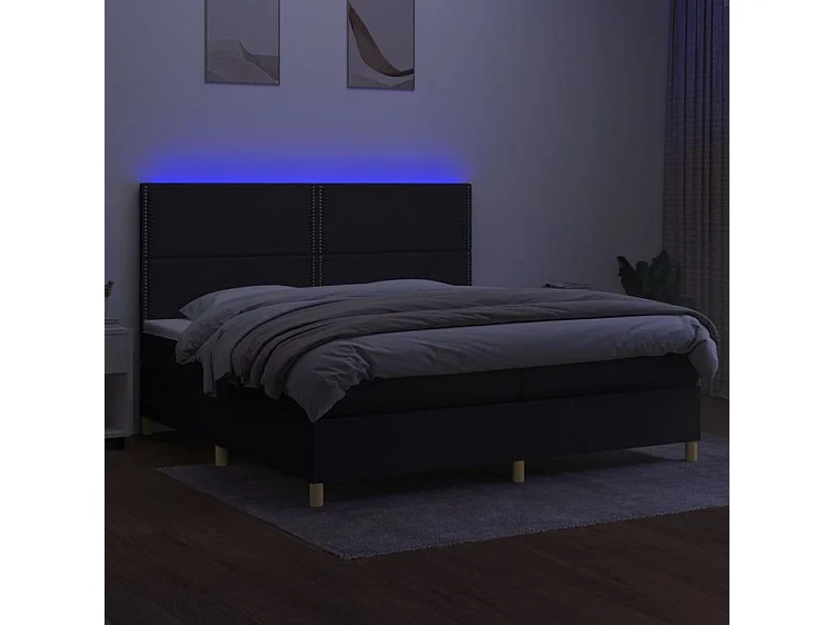 Sommier à lattes de lit et matelas et LED Noir 200x200 Tissu