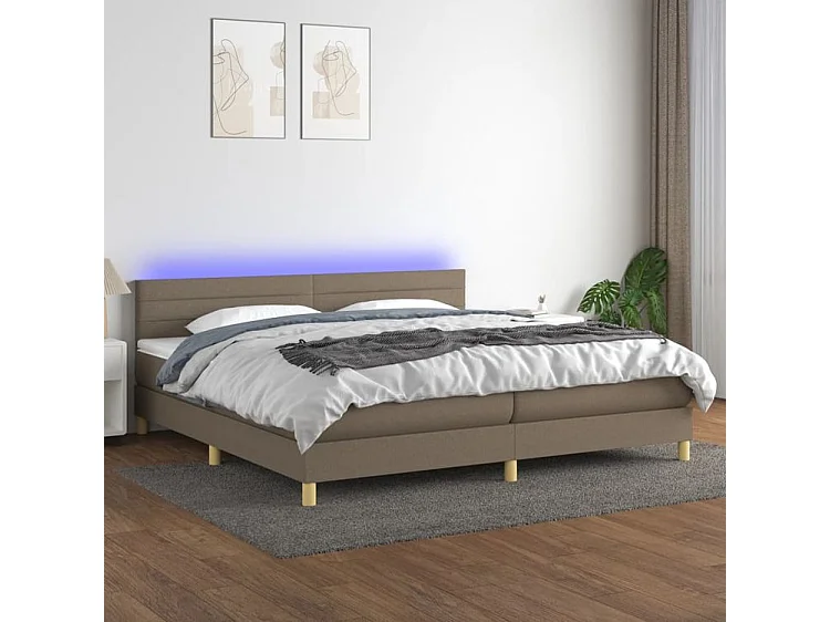 Sommier à lattes de lit et matelas et LED Taupe 200x200 Tissu