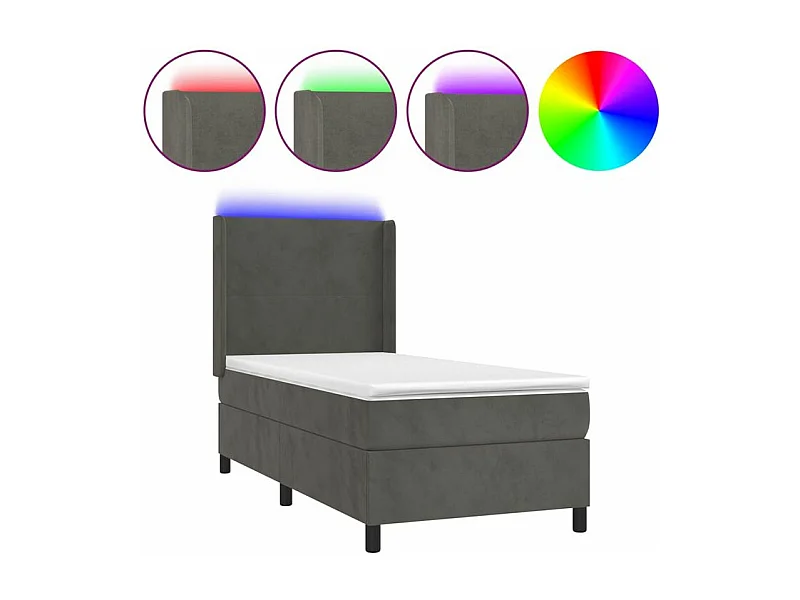 Sommier à lattes de lit matelas LED Gris foncé 90x200 Velours