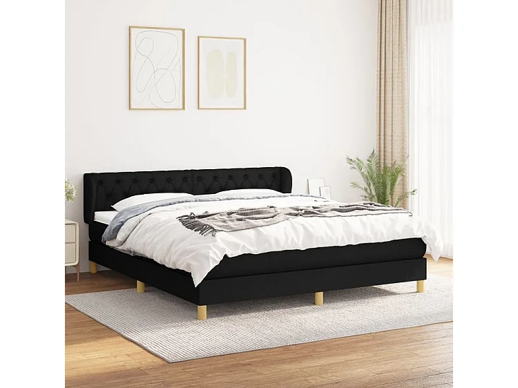 Sommier à lattes de lit avec matelas Noir 160x200 Tissu