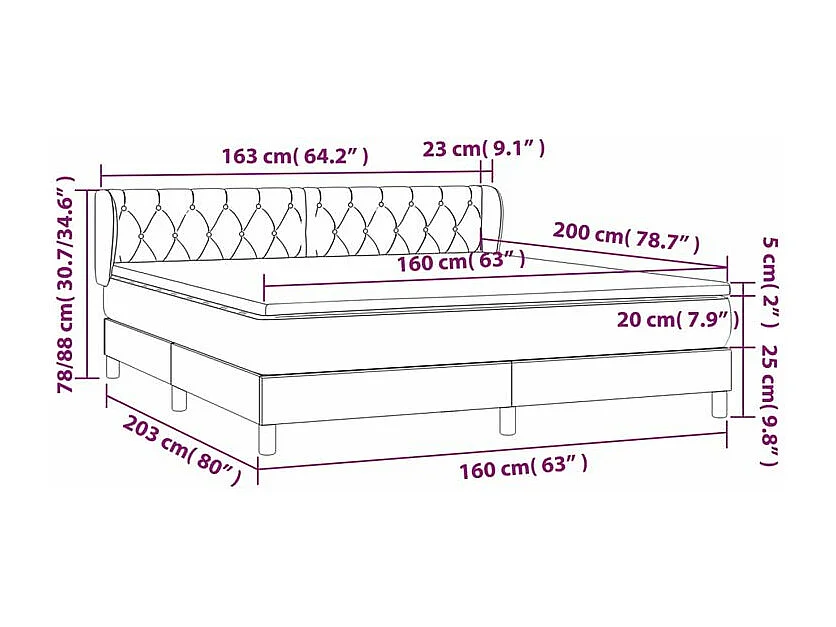 Sommier à lattes de lit avec matelas Noir 160x200 Tissu