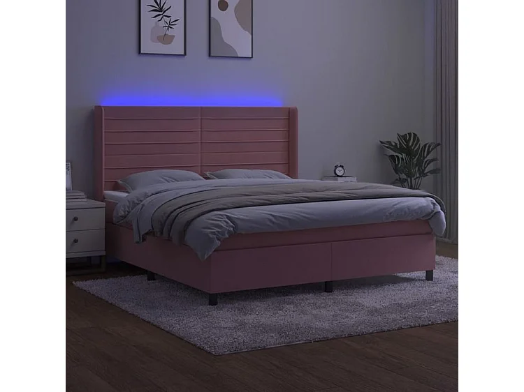 Sommier à lattes de lit matelas et LED Rose 160x200 Velours