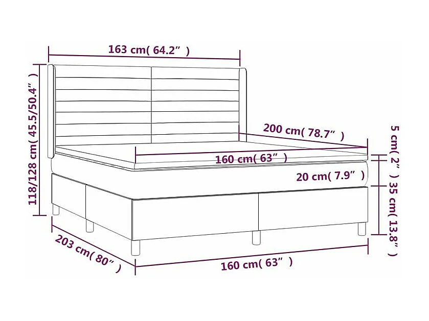 Sommier à lattes de lit matelas et LED Rose 160x200 Velours