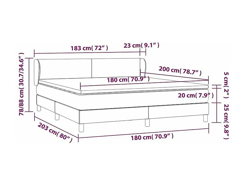 Sommier à lattes de lit et matelas Gris clair 180x200 Velours