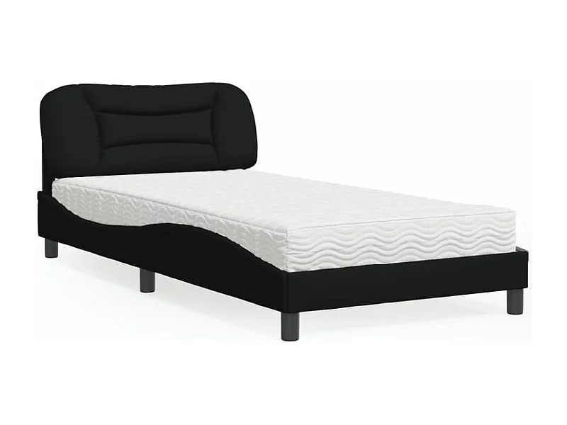 Lit avec matelas noir 100x200 tissu