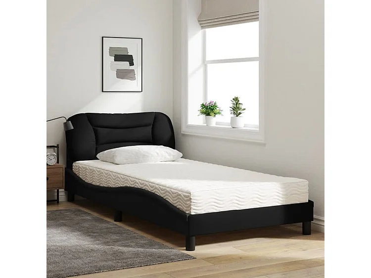 Lit avec matelas noir 100x200 tissu