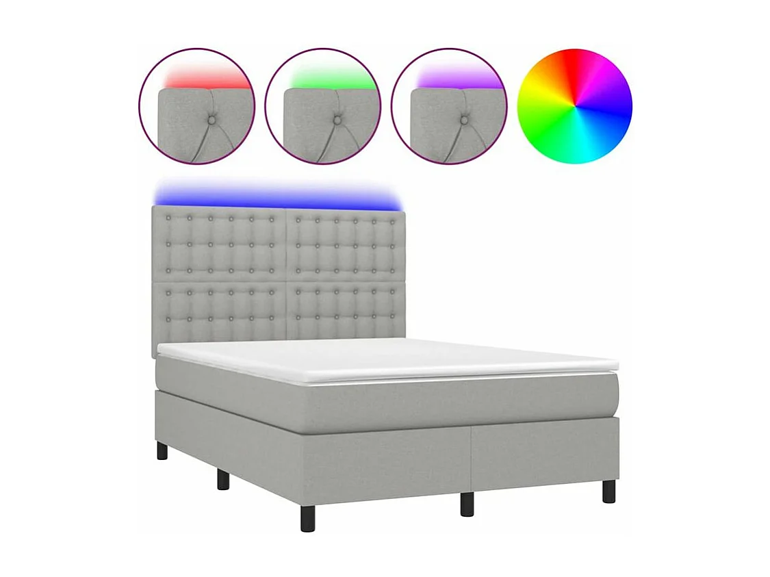 Sommier à lattes de lit et matelas et LED Gris clair 140x190