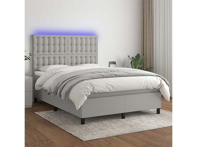 Sommier à lattes de lit et matelas et LED Gris clair 140x190