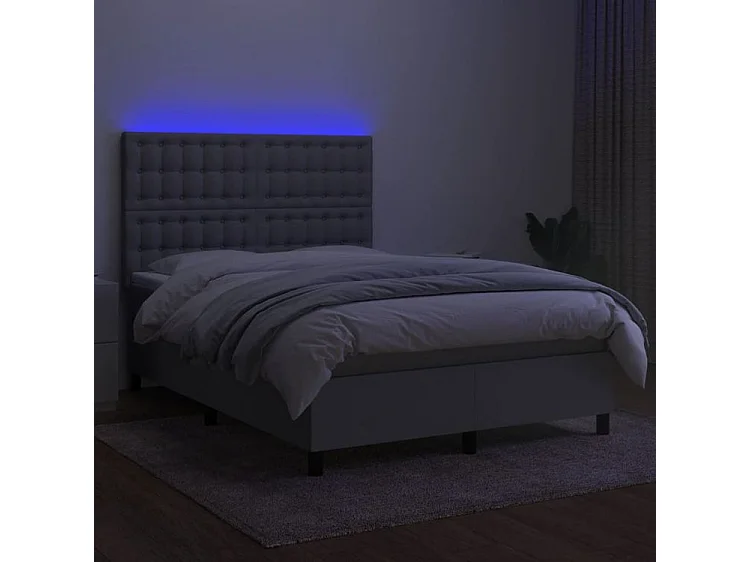 Sommier à lattes de lit et matelas et LED Gris clair 140x190