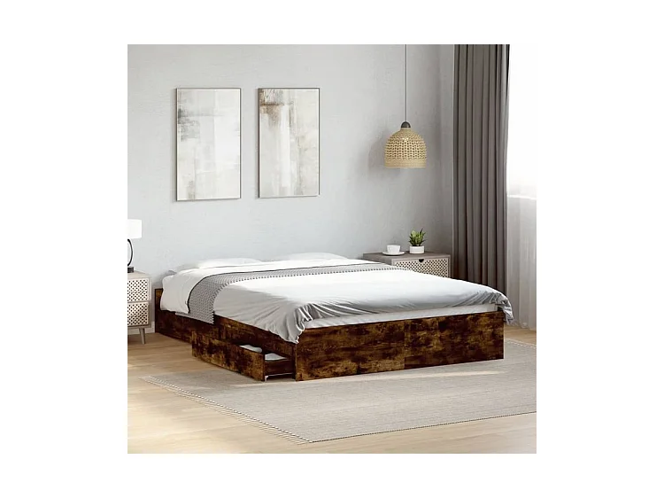 Cadre de lit et tiroirs chêne fumé 120x190 bois d'ingénierie