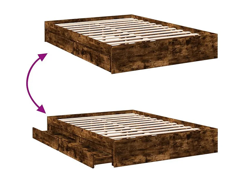 Cadre de lit et tiroirs chêne fumé 120x190 bois d'ingénierie
