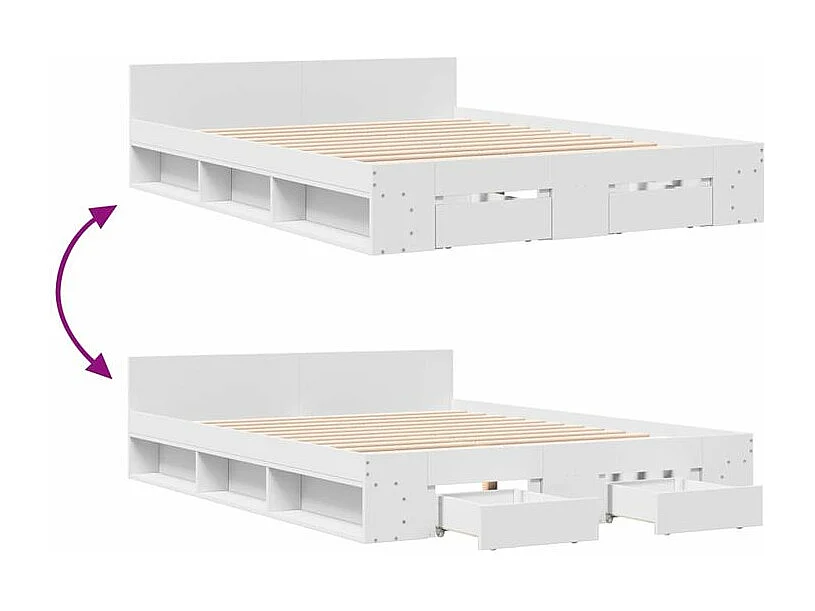 Cadre de lit avec tiroirs blanc 140x190 bois d'ingénierie