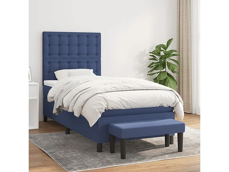vidaXL Cama box spring con colchón tela azul 90x200 cm
