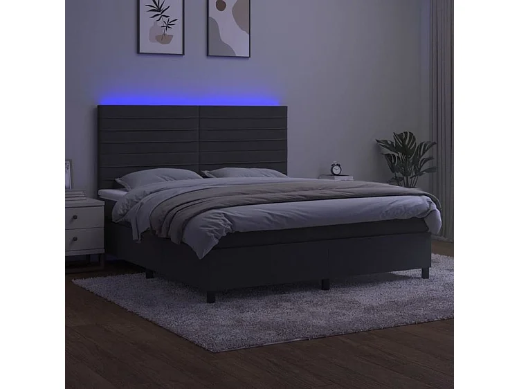 Sommier à lattes de lit avec matelas LED Gris foncé 160x200