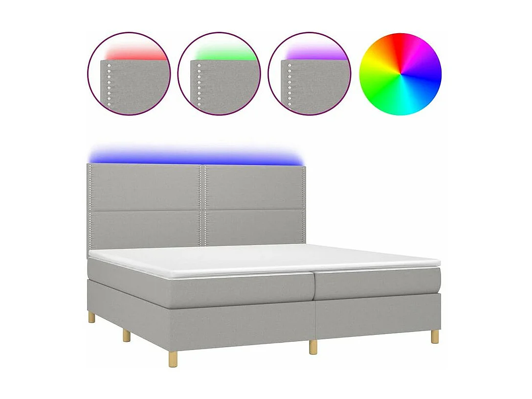 Sommier à lattes de lit matelas et LED Gris clair 200x200
