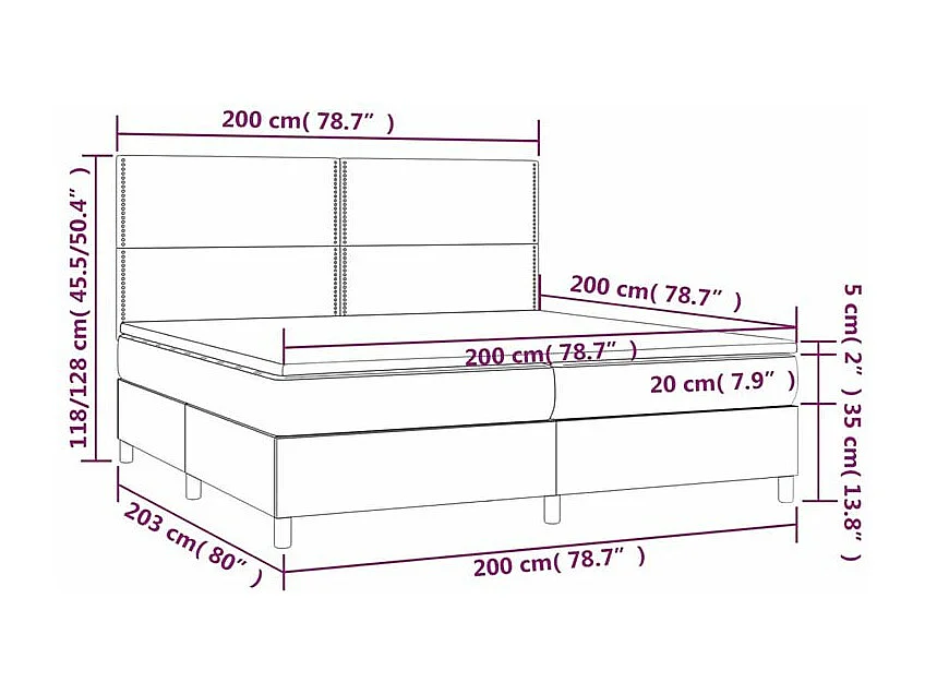 Sommier à lattes de lit matelas et LED Gris clair 200x200