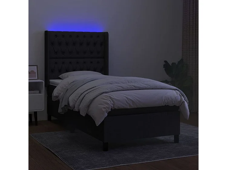 Sommier à lattes de lit matelas et LED Noir 100x200 Tissu
