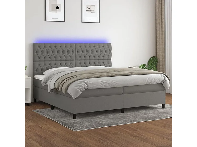 Sommier à lattes de lit et matelas et LED Gris foncé 200x200
